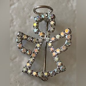 Vintage Iridescent Crystal Angel Pin
